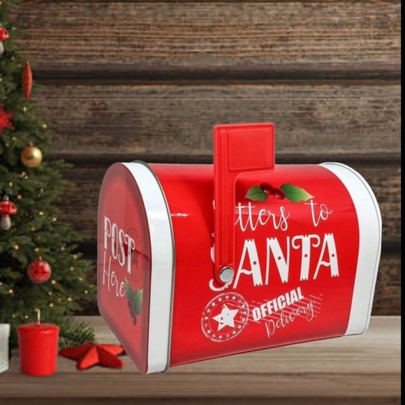 Letters to Santa Christmas Tin Tabletop Mailbox Decoration Red Official Delivery - Picture 5 of 10